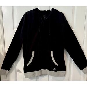 DC Shoes‎ Men Black Hoodie Pullover Shirt Size Large Gray Trim Kangaroo Pocket
